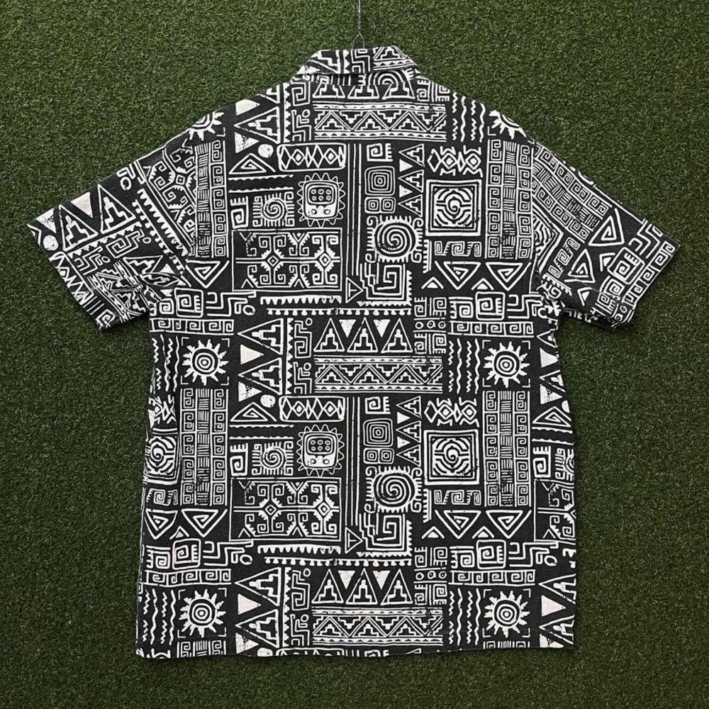 Folk Machu Patterned Button Down Short Sleeve Shi… - image 3